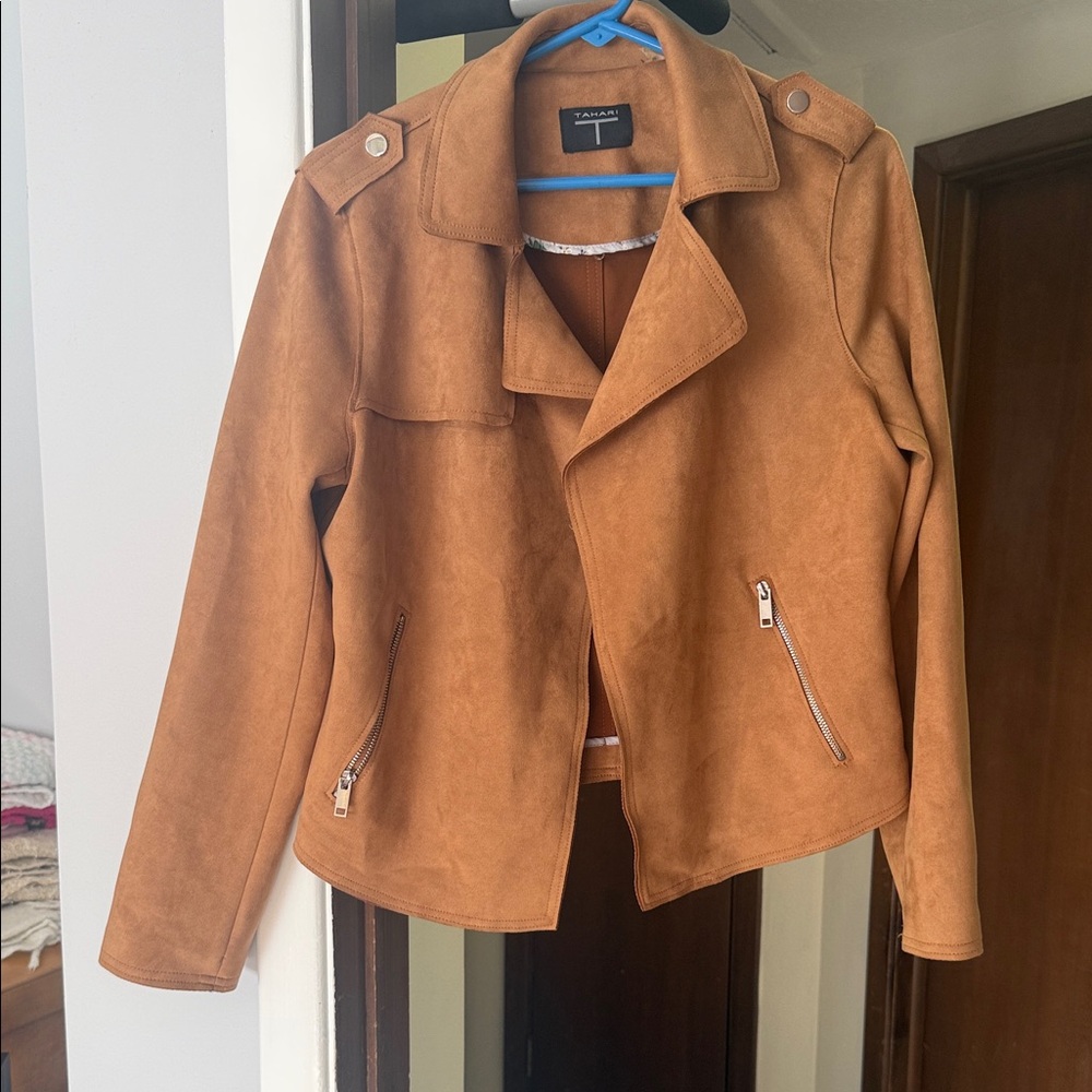 Tahari Camel Faux Suede Leather Jacket